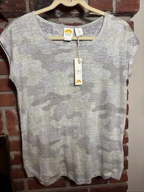 NEW! C&C California 100% Linen Camouflage Short Sleeve Oversized Tee Women’s XS